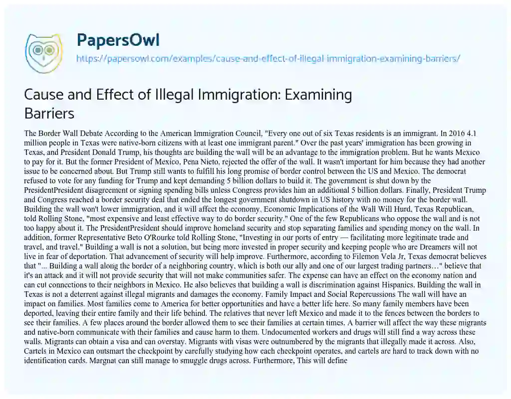 Essay on Cause and Effect of Illegal Immigration: Examining Barriers