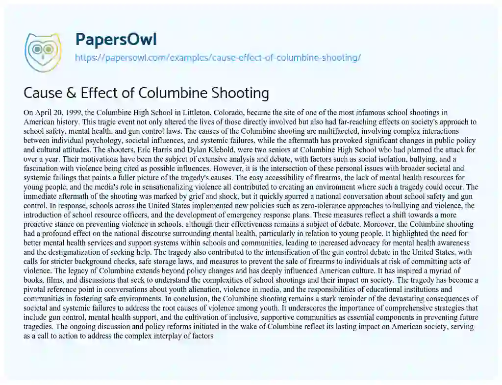 Essay on Cause & Effect of Columbine Shooting