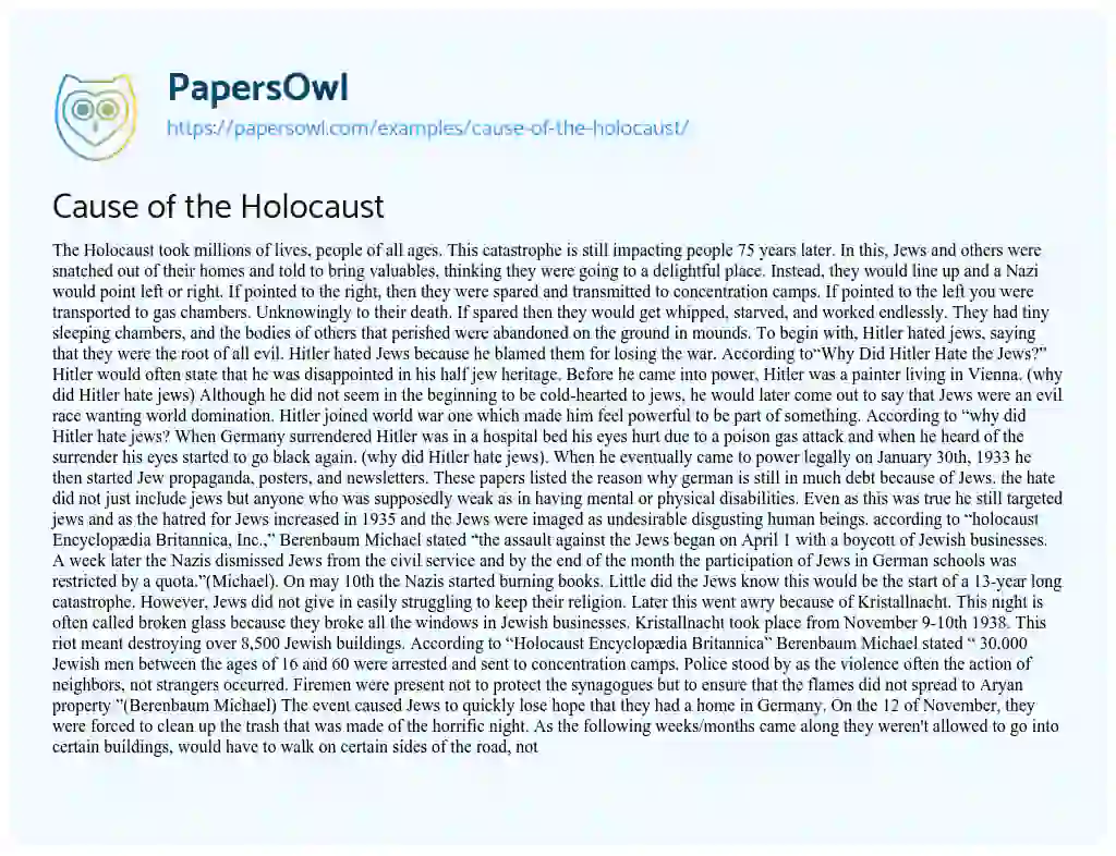 Cause of the Holocaust essay