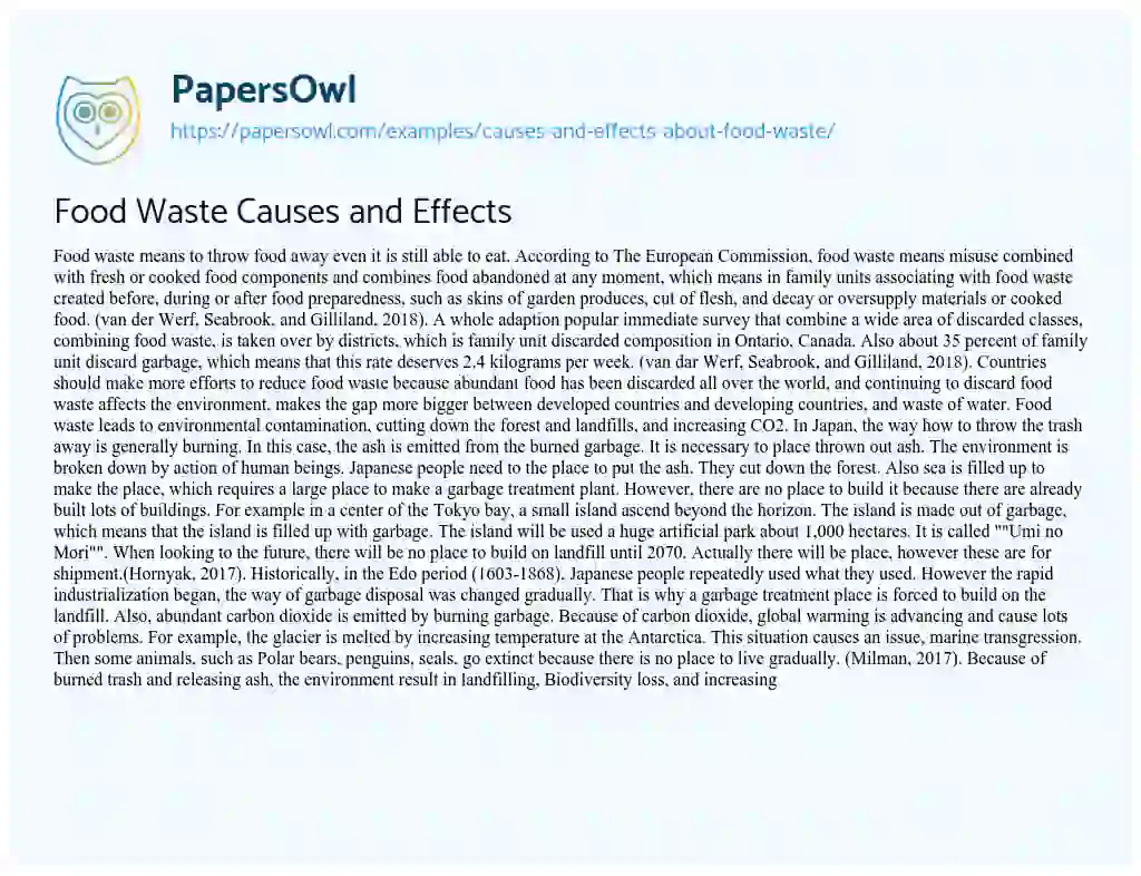 Food Waste Causes and Effects essay