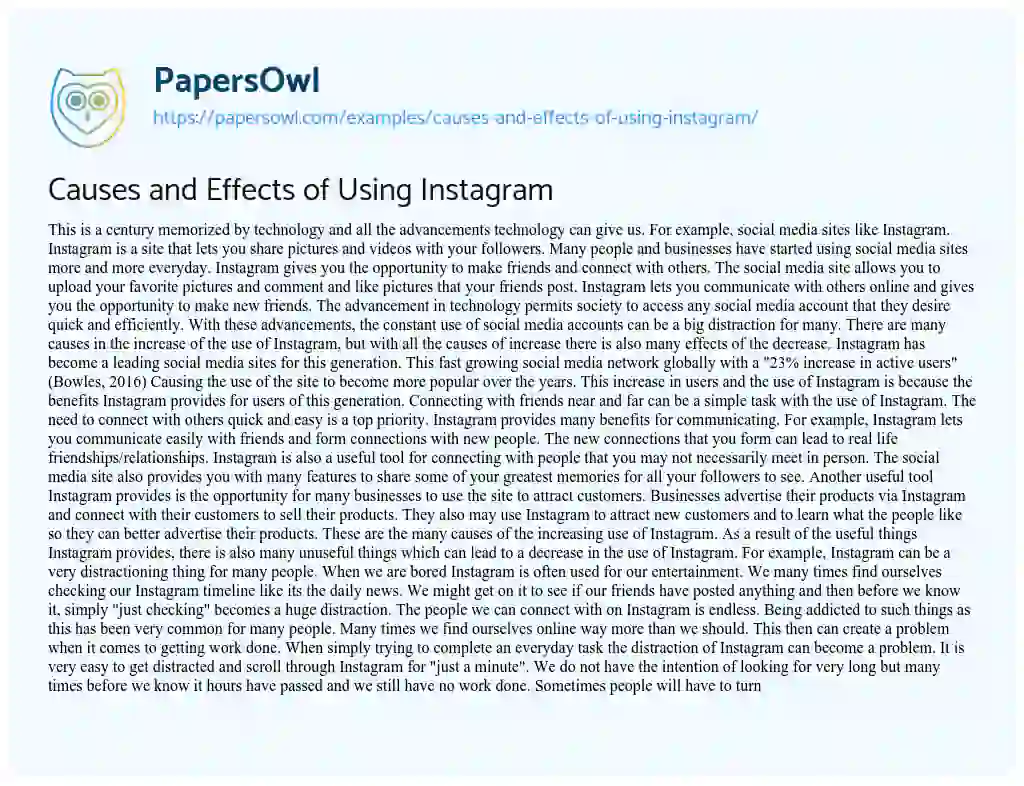 Essay on Causes and Effects of Using Instagram