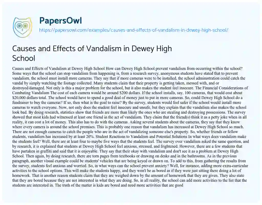 Essay on Causes and Effects of Vandalism in Dewey High School