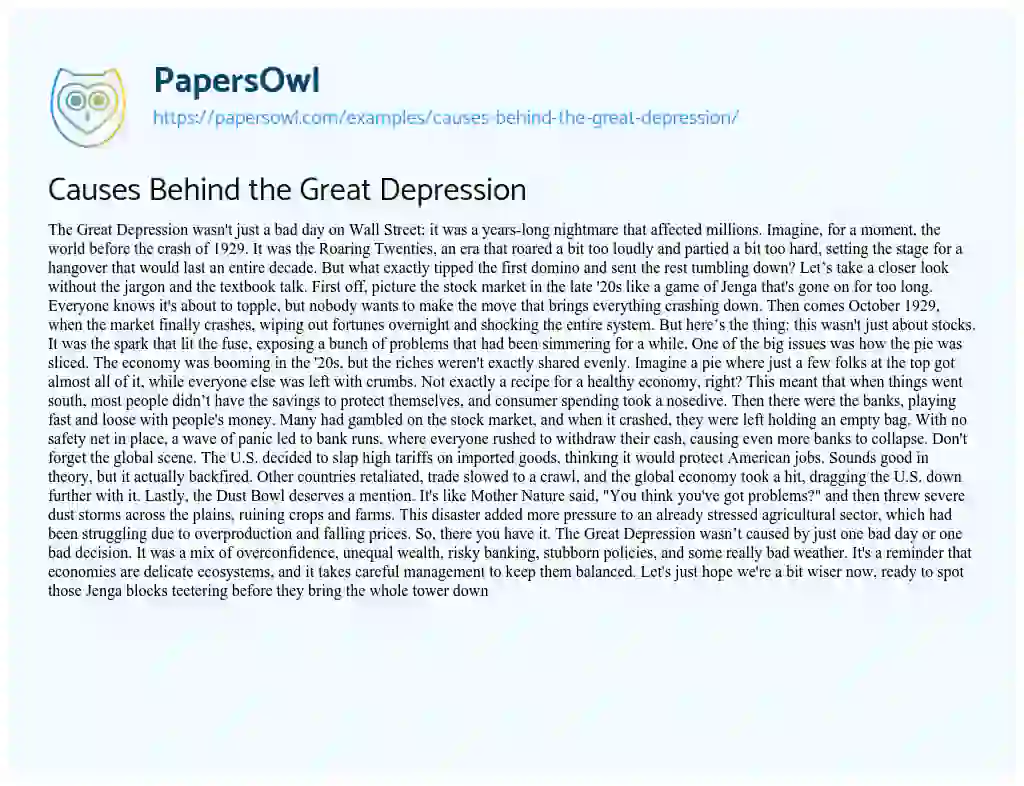 Essay on Causes Behind the Great Depression
