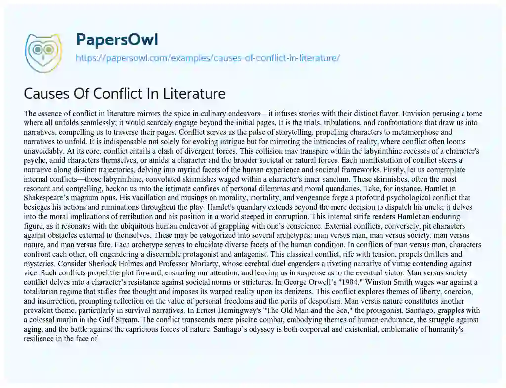 Essay on Causes of Conflict in Literature