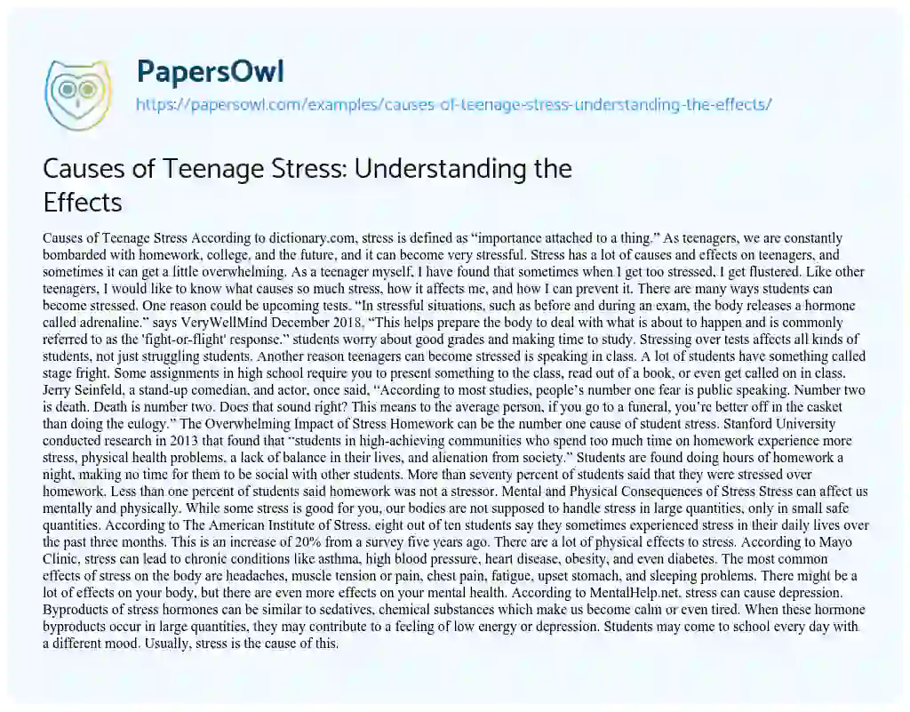 Essay on Causes of Teenage Stress: Understanding the Effects