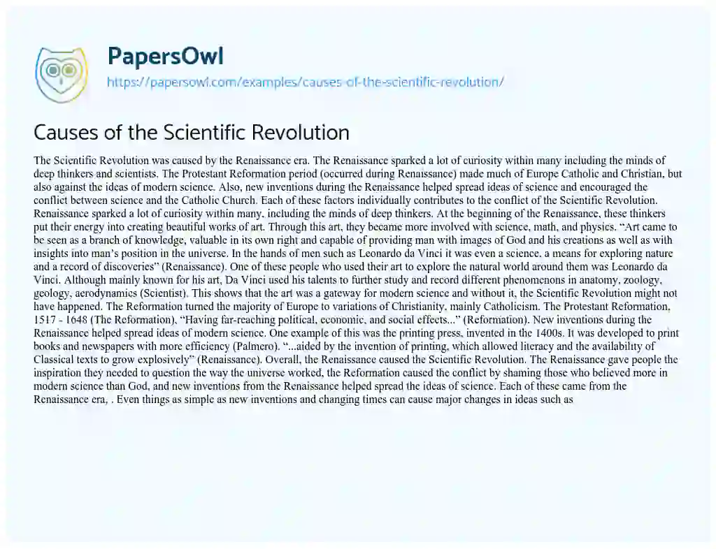 Causes of the Scientific Revolution essay