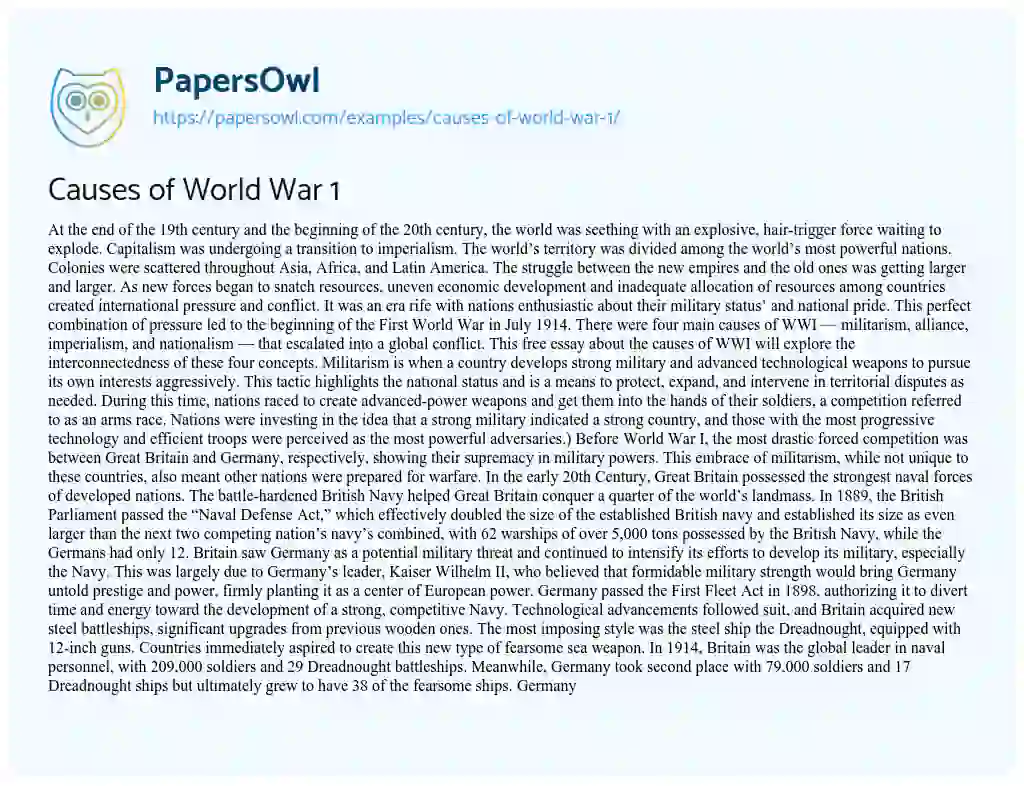 Causes of World War 1 essay