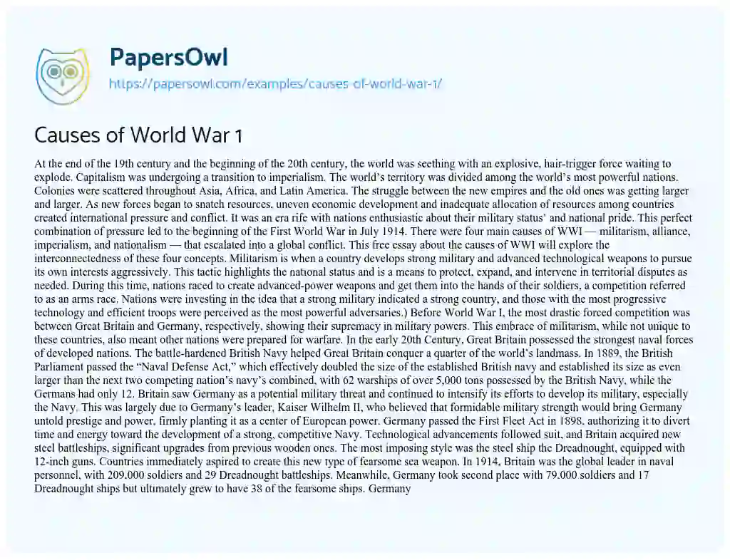 Essay on Causes of World War 1