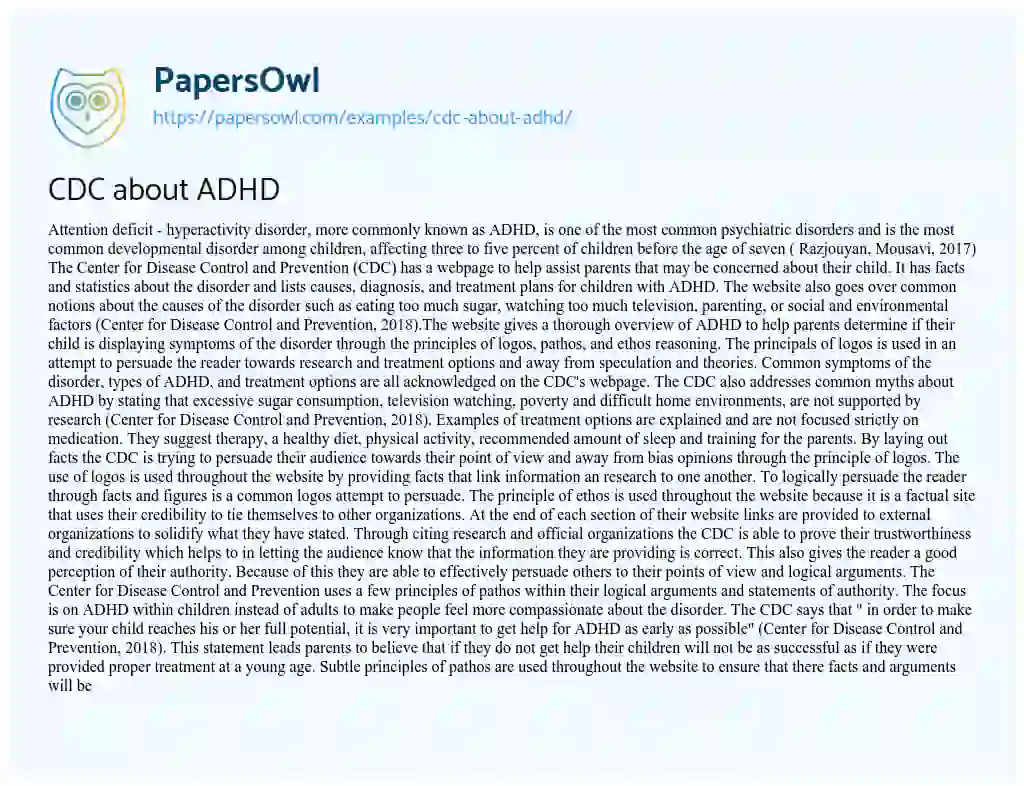 CDC about ADHD essay