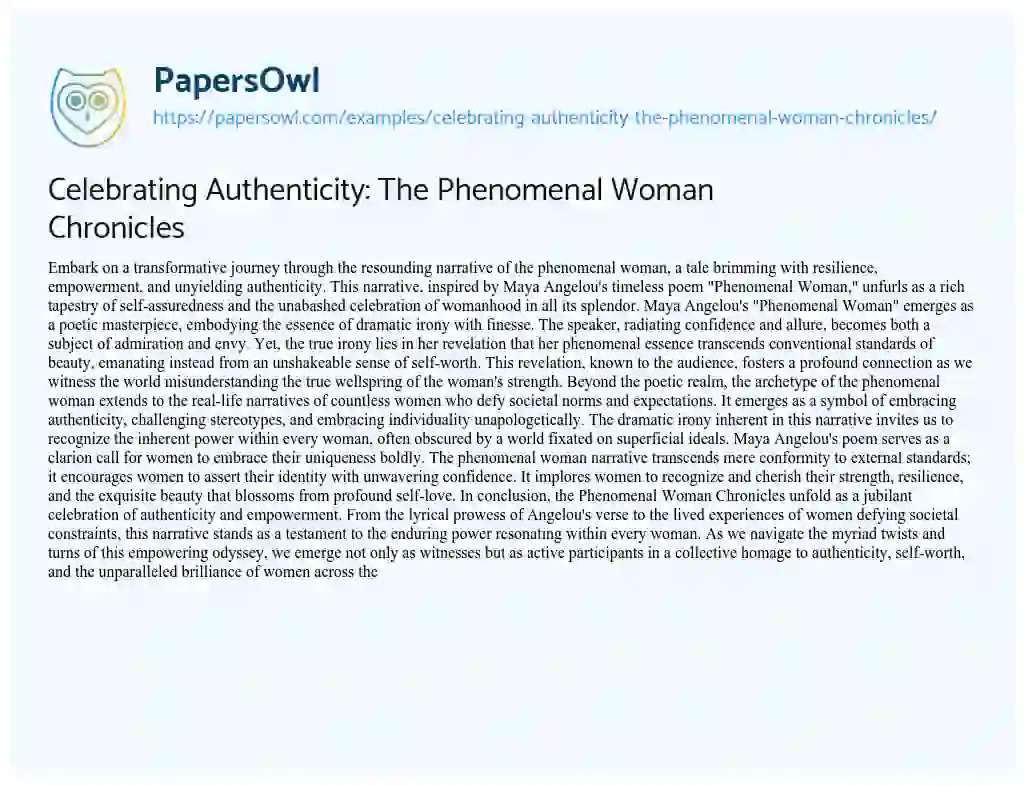 Essay on Celebrating Authenticity: the Phenomenal Woman Chronicles