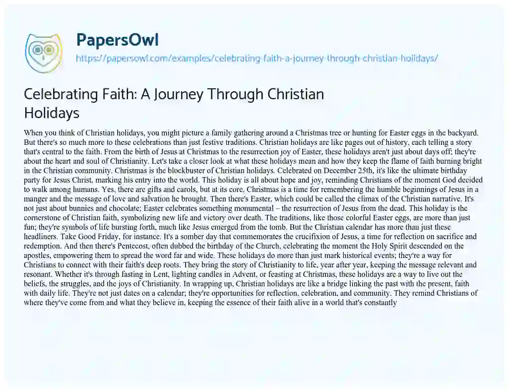 Essay on Celebrating Faith: a Journey through Christian Holidays