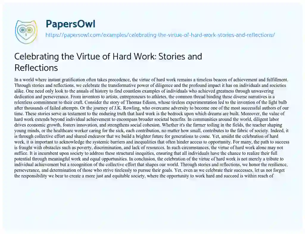 Essay on Celebrating the Virtue of Hard Work: Stories and Reflections