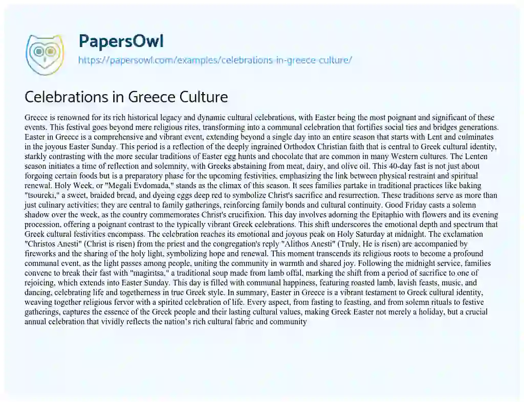 Essay on Celebrations in Greece Culture