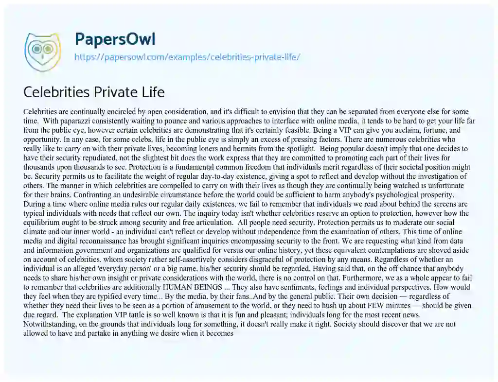 Essay on Celebrities Private Life