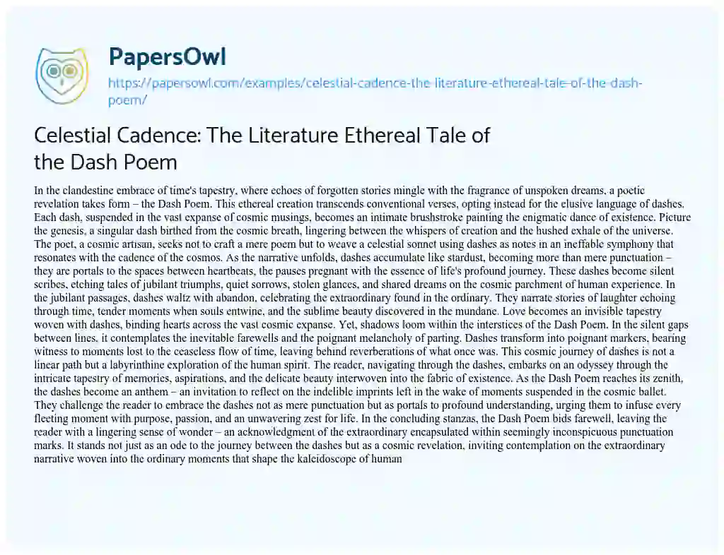 Essay on Celestial Cadence: the Literature Ethereal Tale of the Dash Poem