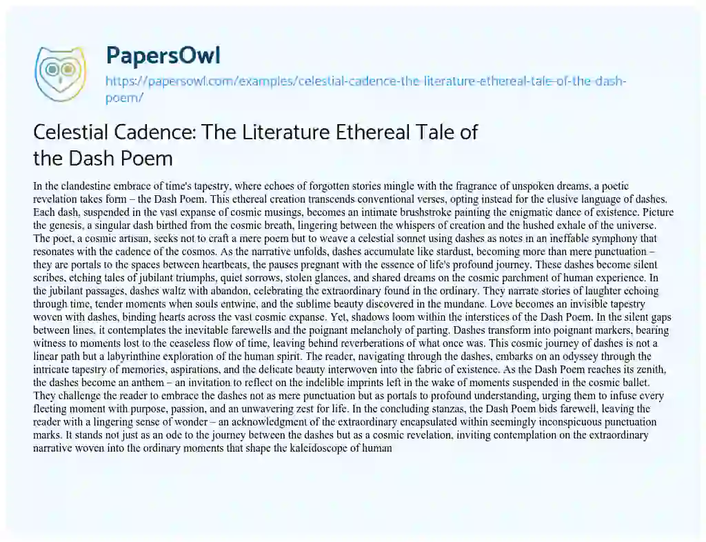 Essay on Celestial Cadence: The Literature Ethereal Tale of the Dash Poem