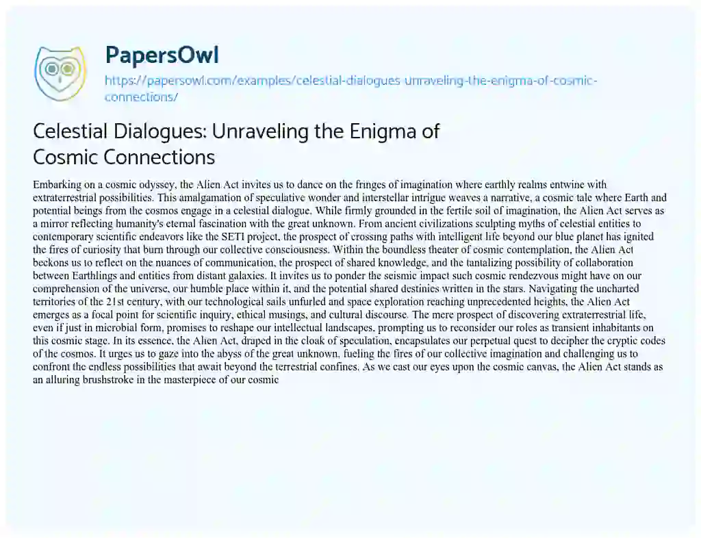 Essay on Celestial Dialogues: Unraveling the Enigma of Cosmic Connections