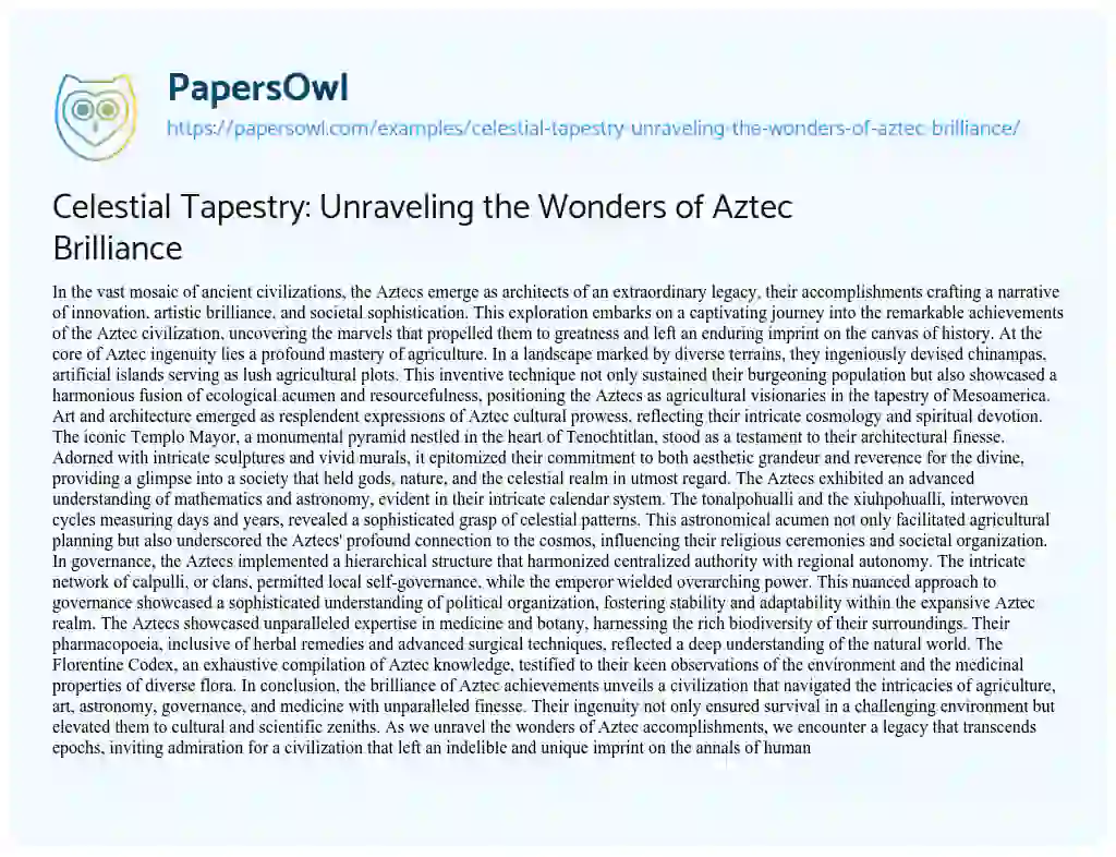 Essay on Celestial Tapestry: Unraveling the Wonders of Aztec Brilliance