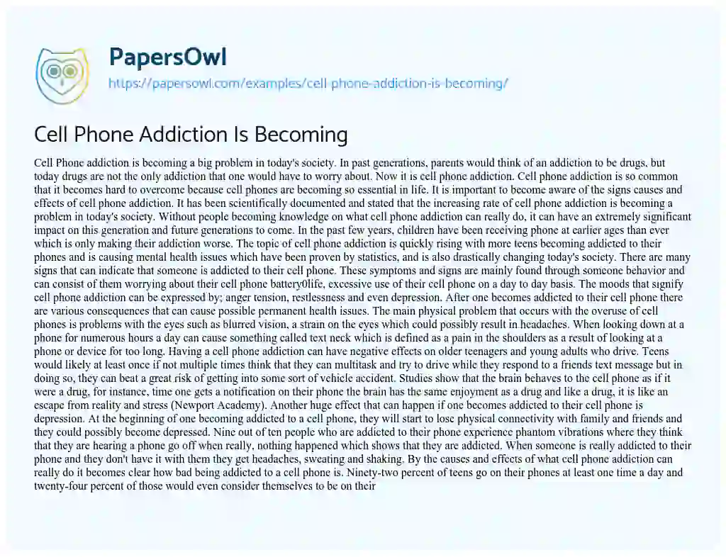 Essay on Cell Phone Addiction is Becoming