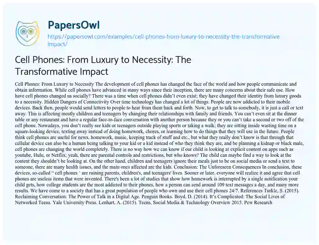 Essay on Cell Phones: from Luxury to Necessity: the Transformative Impact