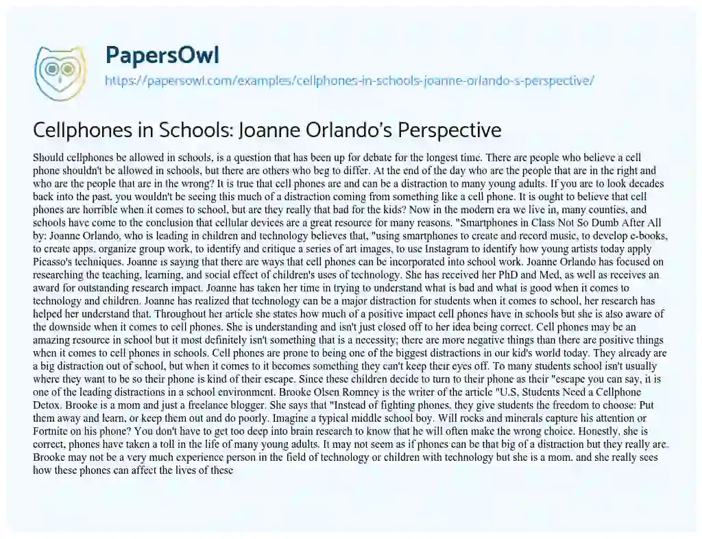 Essay on Cellphones in Schools: Joanne Orlando’s Perspective