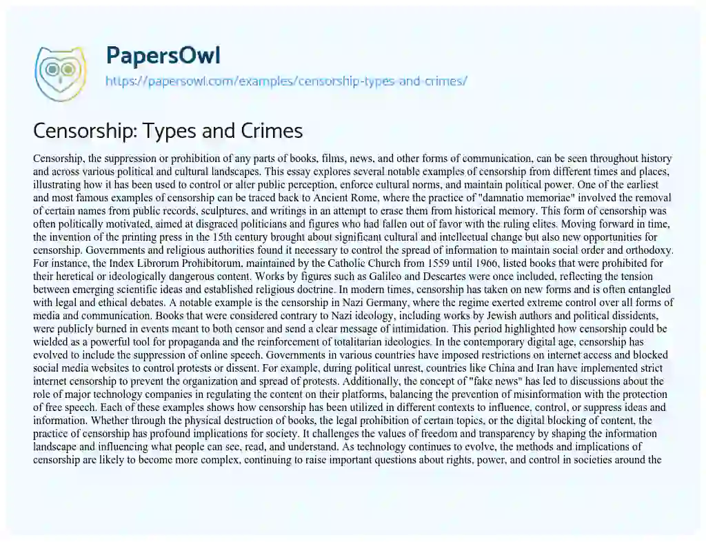 Essay on Censorship: Types and Crimes
