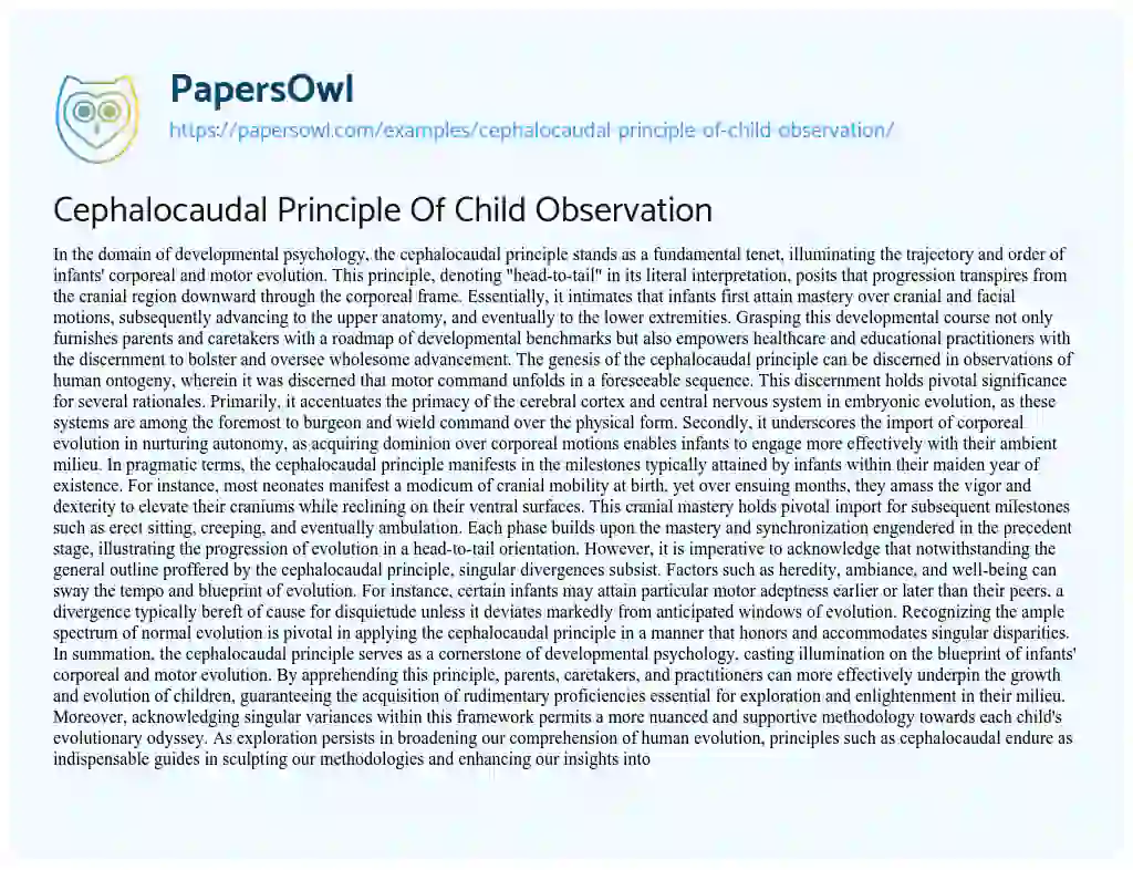 Essay on Cephalocaudal Principle of Child Observation