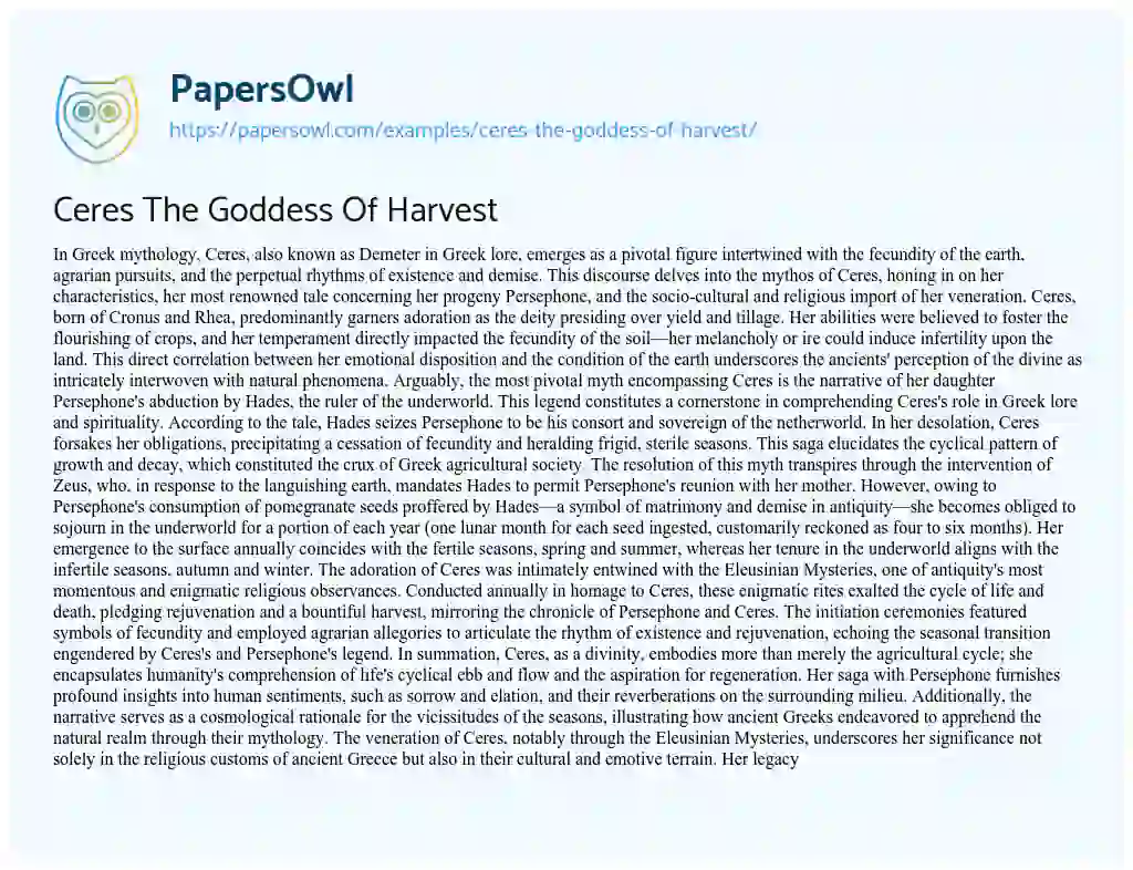 Essay on Ceres The Goddess Of Harvest