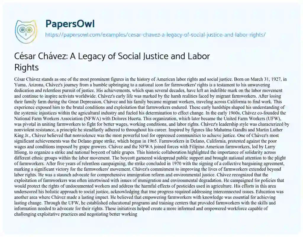 Essay on César Chávez: a Legacy of Social Justice and Labor Rights