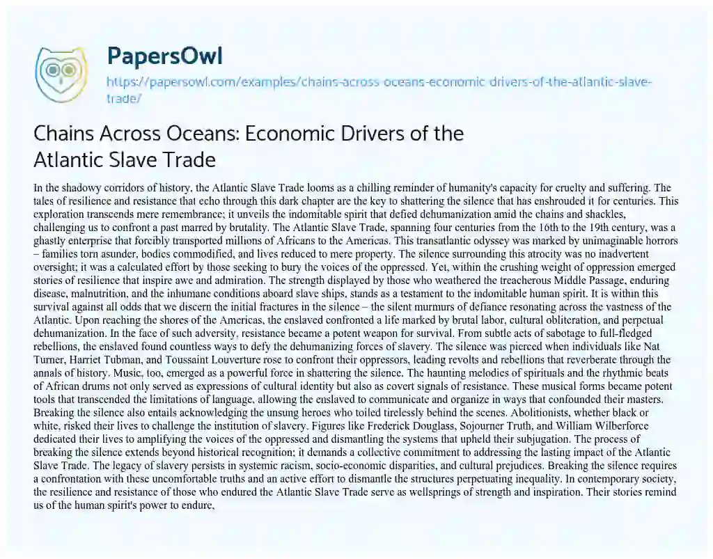 Essay on Chains Across Oceans: Economic Drivers of the Atlantic Slave Trade