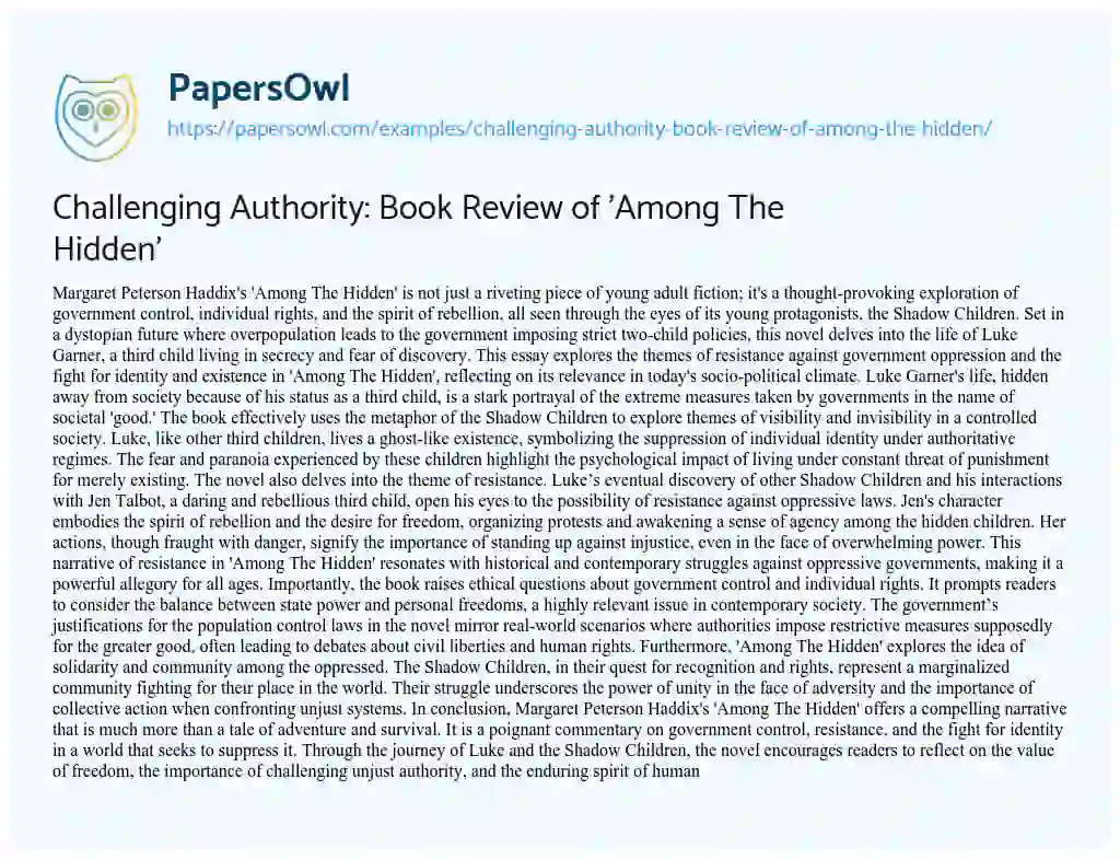 Essay on Challenging Authority: Book Review of ‘Among the Hidden’