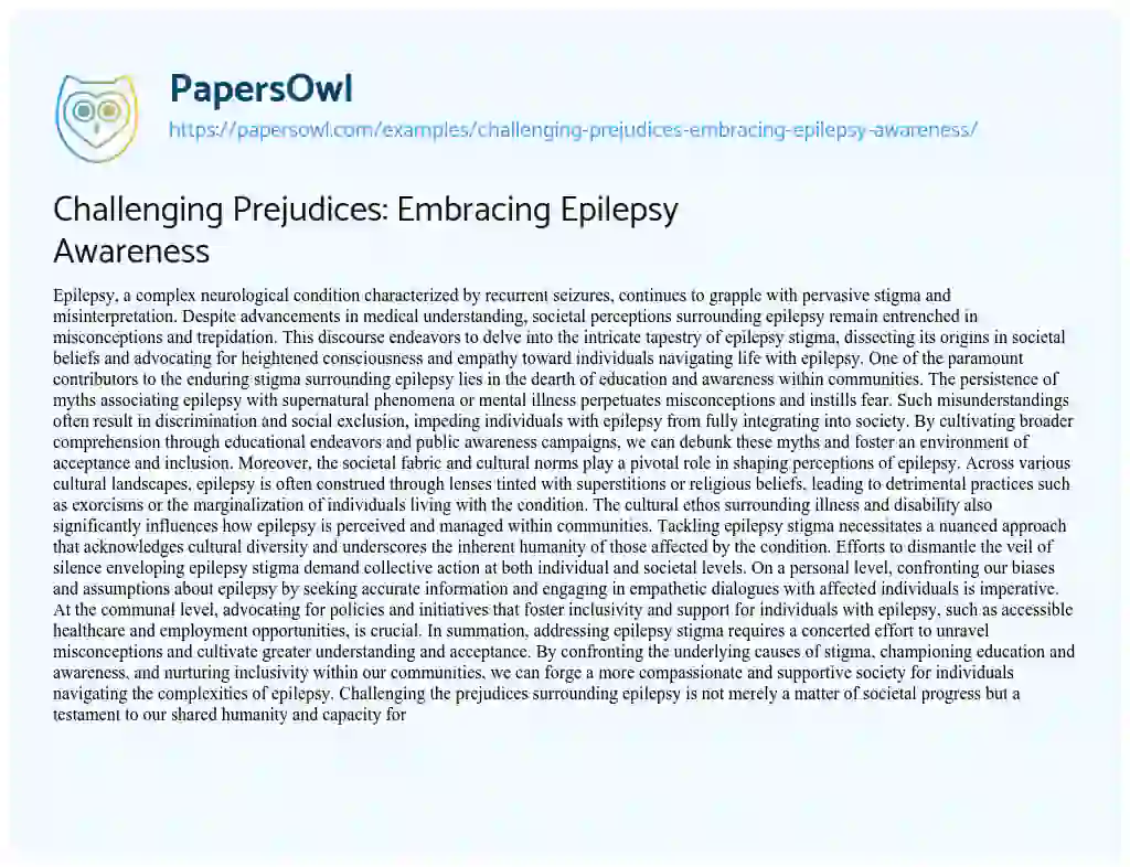 Essay on Challenging Prejudices: Embracing Epilepsy Awareness