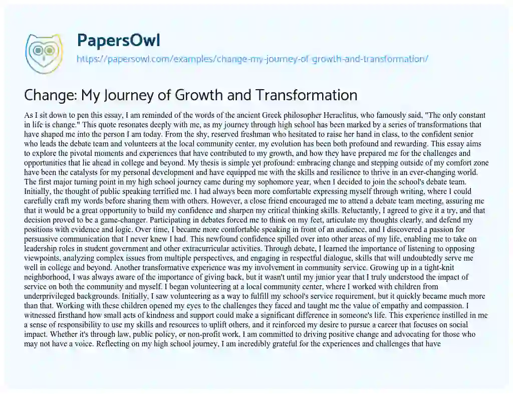 Essay on Change: My Journey of Growth and Transformation