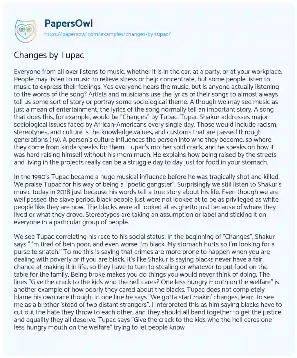 Changes by Tupac essay
