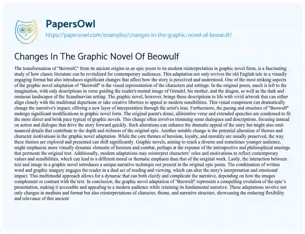 Essay on Changes in the Graphic Novel of Beowulf