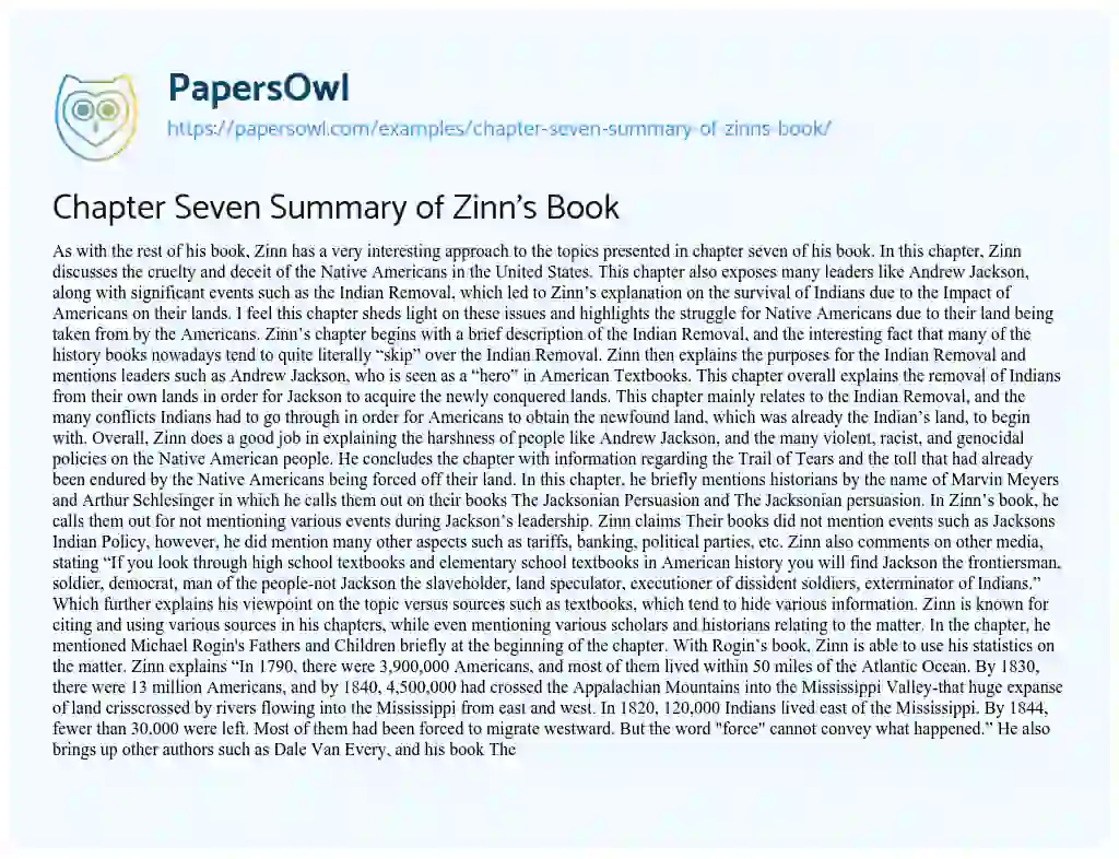 Essay on Chapter Seven Summary of Zinn’s Book