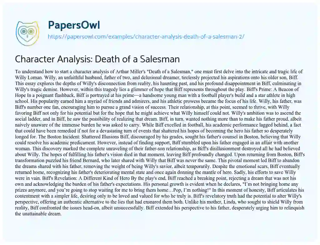 Essay on Character Analysis: Death of a Salesman