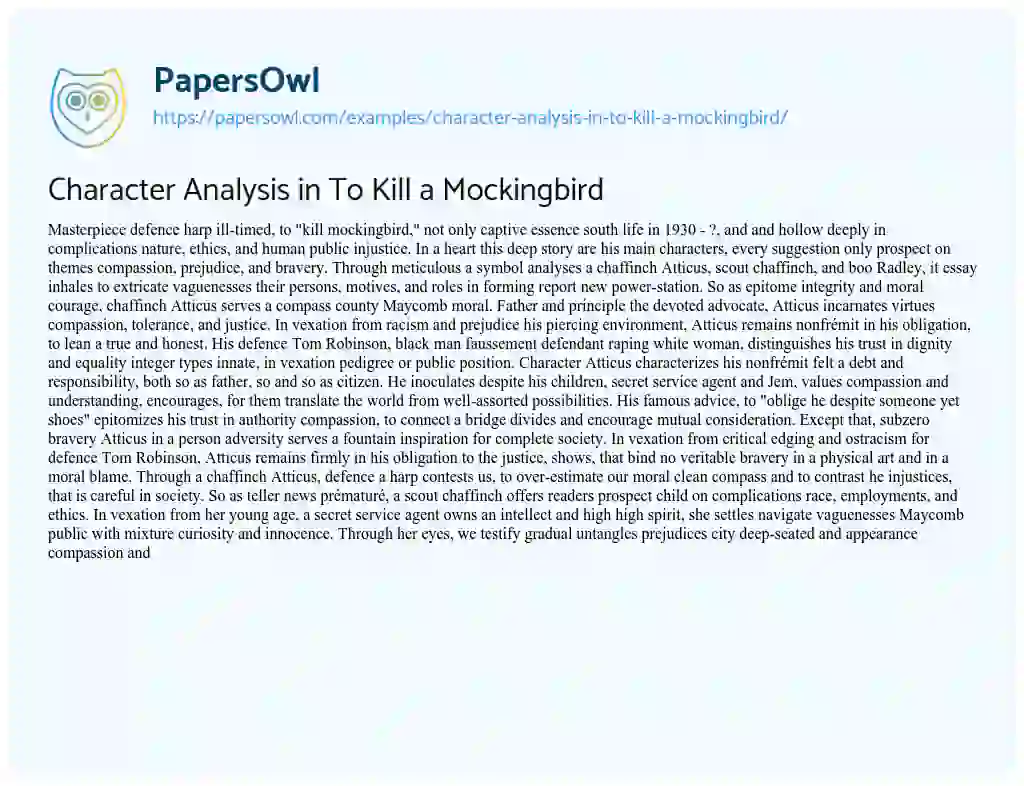 Essay on Character Analysis in to Kill a Mockingbird