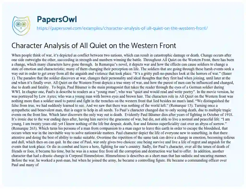 Essay on Character Analysis of all Quiet on the Western Front