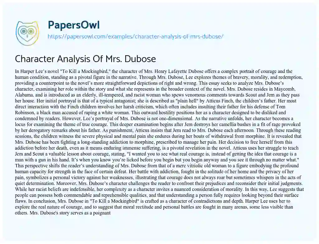 Essay on Character Analysis of Mrs. Dubose