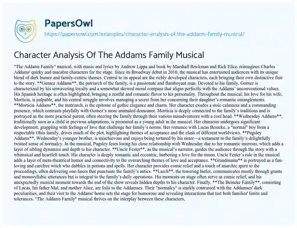 Essay on Character Analysis of the Addams Family Musical