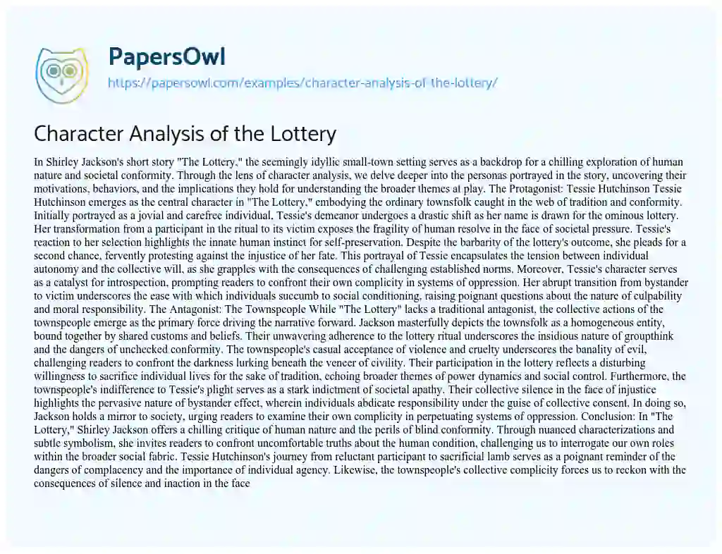 Essay on Character Analysis of the Lottery