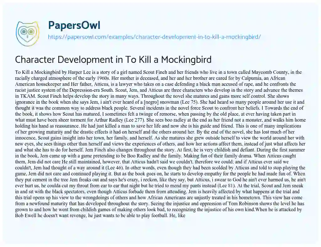 Character Development in to Kill a Mockingbird essay