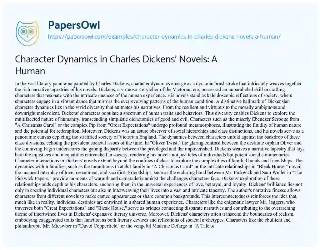 Essay on Character Dynamics in Charles Dickens’ Novels: a Human