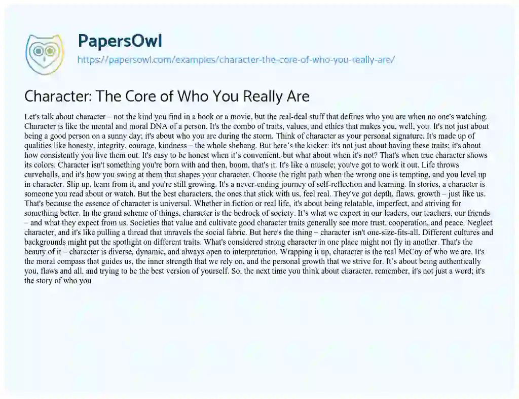 Essay on Character: the Core of who you Really are