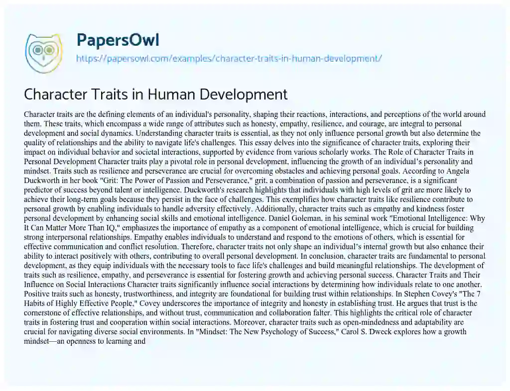 Essay on Character Traits in Human Development