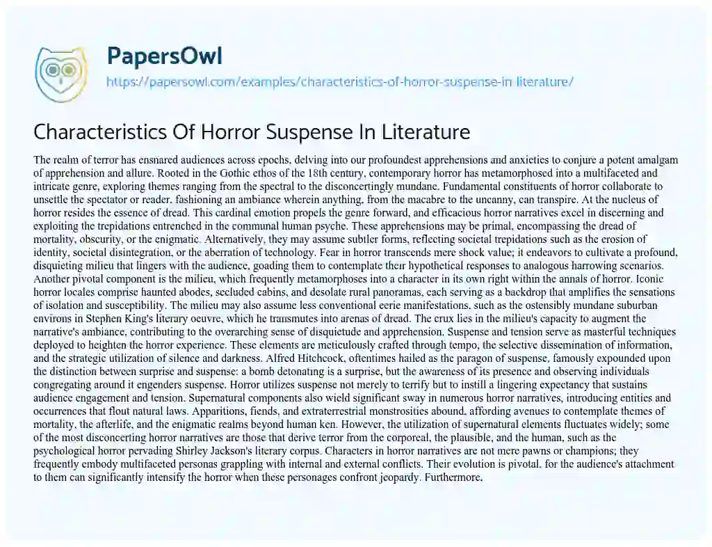 Essay on Characteristics of Horror Suspense in Literature