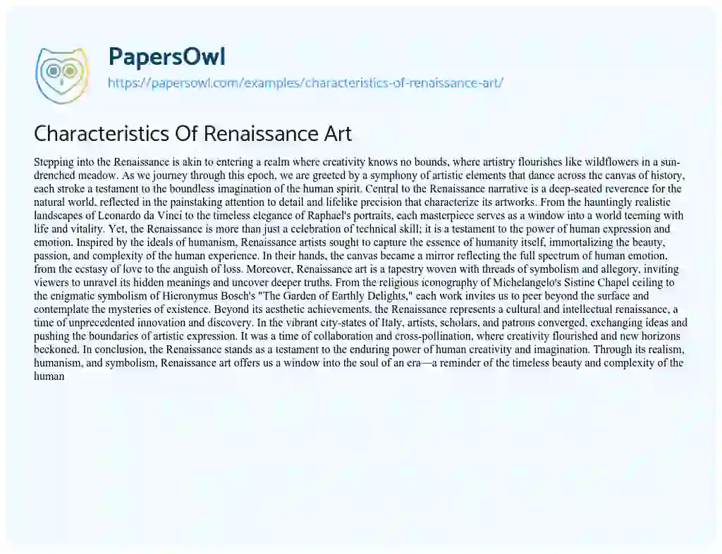 Essay on Characteristics of Renaissance Art