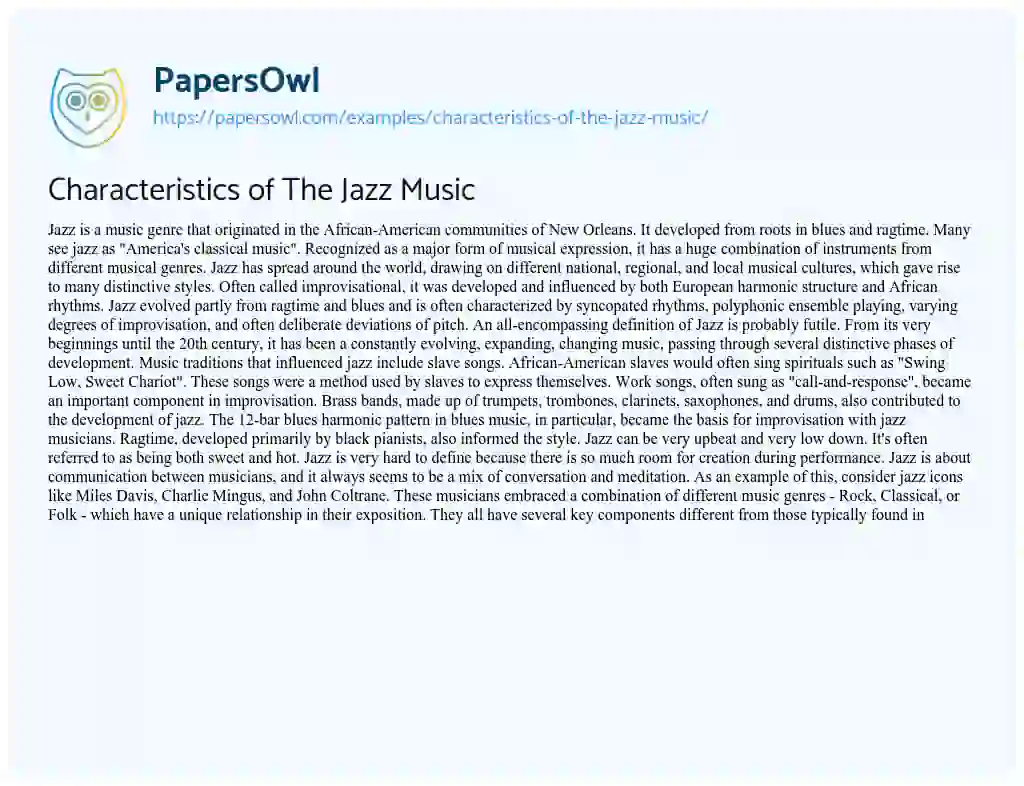 Essay on Characteristics of the Jazz Music