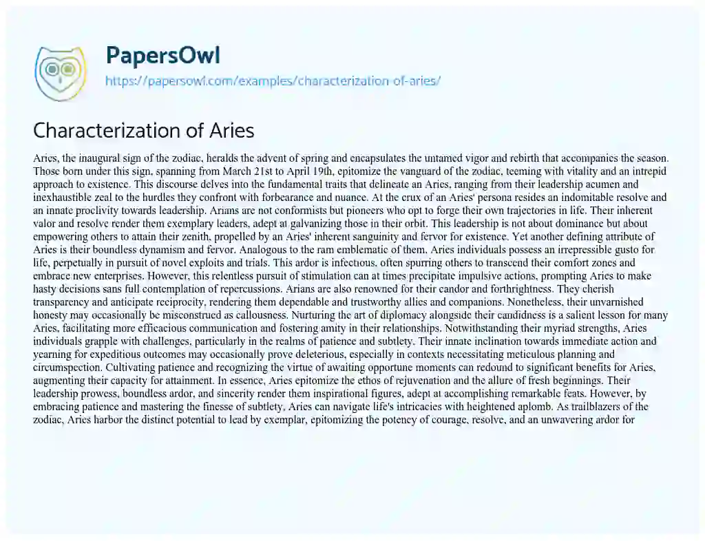 Essay on Characterization of Aries